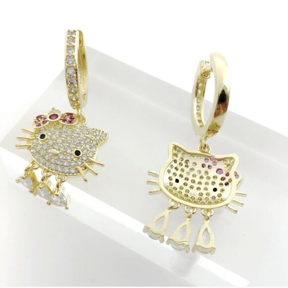 Hello Kitty Gold Dangle Rhinestone Earrings - Picture 5 of 5